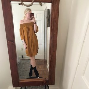 MANGO Off shoulder mustard dress
